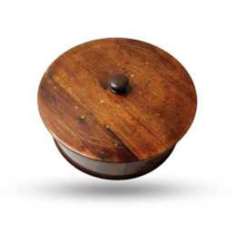 Handmade Wooden Hot Pot with Brass Work, 12-Inch Traditional Kitchen Hotpot | Wooden Bread Container for Kitchen & Dining | Premium Handcrafted Cookware