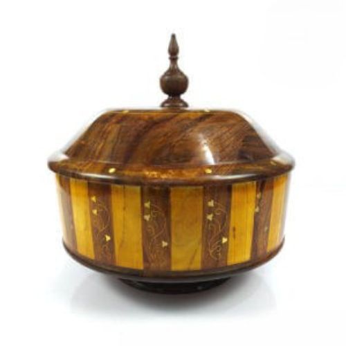 Wooden Large Tukri Brass work hotpot without steel inner