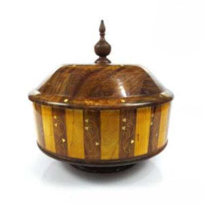 Wooden Large Tukri Brass work hotpot without steel inner