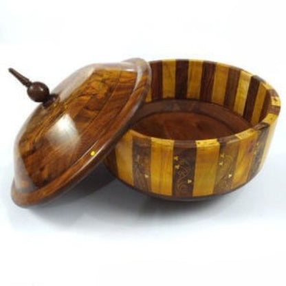 Wooden Large Tukri Brass work hotpot without steel inner