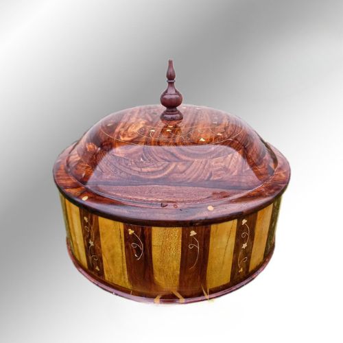Wooden Large Tukri Brass work hotpot without steel inner