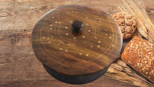 Handmade Wooden Hot Pot with Brass Work, 12-Inch Traditional Kitchen Hotpot | Wooden Bread Container for Kitchen & Dining | Premium Handcrafted Cookware